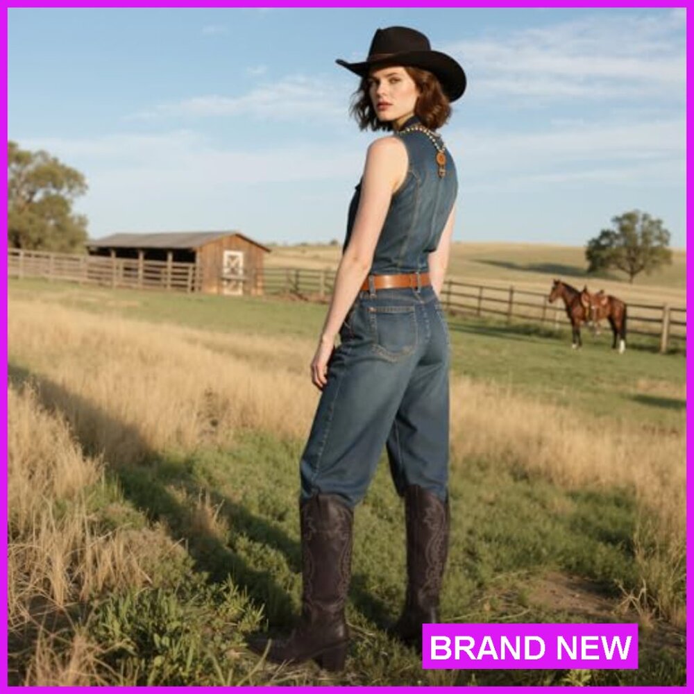 Knee High Cowboy Boots Embroidered Western Chunky Heel Pointed Toe Slip On - Picture 7 of 7